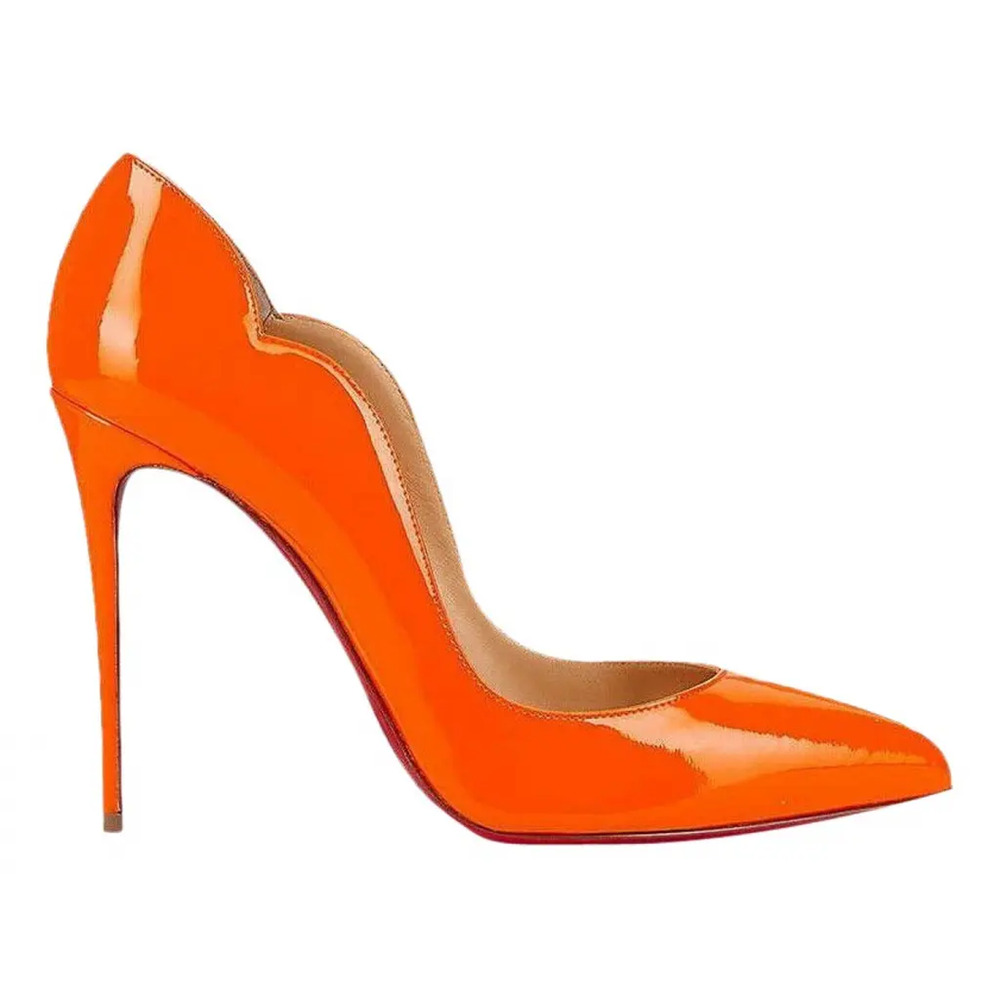Christian Louboutin Hot Chick 100 Patent Fluo Fizz Orange Neon Heel Pump 37.5